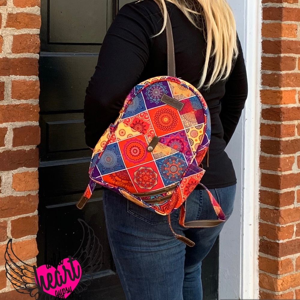 Mandala Canvas UpCycled Leather Backpack Purse